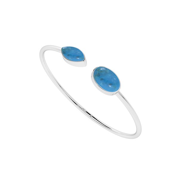 Natural Turquoise Oval-Marquise Shape Twister Cuff 2-Stone Bangle Bracelet in Sterling Silver for Women, December Birthstone Jewelry for Her Birthday, Wedding Anniversary, Christmas, Mothers Day