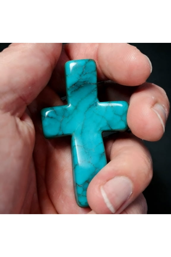 Natural Turquoise Pocket Cross Handcrafted Religious Pendant - Solid Gemstone Carved Polished Finish - 1-Piece Gift