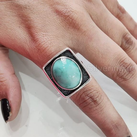 Natural Turquoise Ring, Arizona Turquoise Ring, December Birthstone, Bohemian Designer, 925 Sterling Silver, Womens Ring, Christmas, Thanksgiving, Handmade, Statement Jewelry, AAA Natural Gemstone