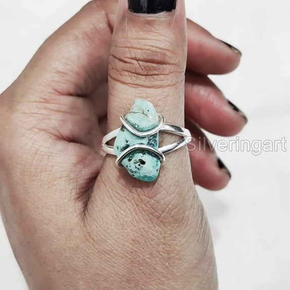 Natural Turquoise Ring, Rough Turquoise Ring, December Birthstone, Wire Band Ring, 925 Sterling Silver, Womens Ring, Christmas, Thanksgiving, Handmade, Statement Jewelry, Rough Gemstone Jewelry