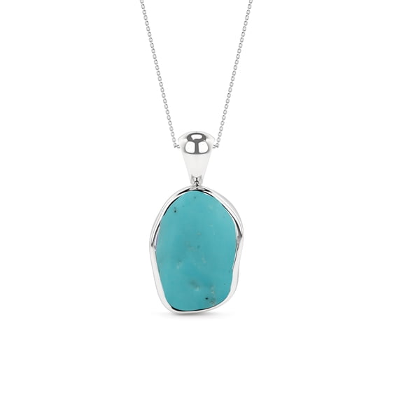 Natural Turquoise Rough Shape Pendant Necklace in Sterling Silver for Women with 18" Adj. Chain, December Birthstone Jewelry for Her Birthday, Wedding Anniversary, Christmas, Mothers Day