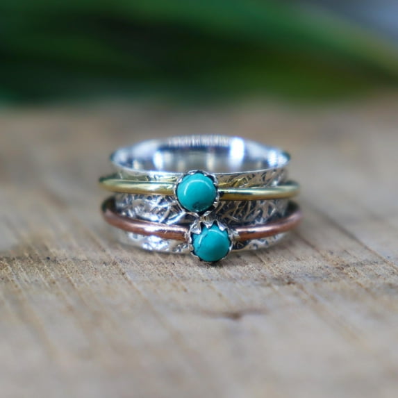 Natural Turquoise Silver Spinner ring | Blue Turquoise Gemstone Spin Ring | Fidget Ring | Silver Anxiety Ring | Fidget Ring | Anxiety Ring..