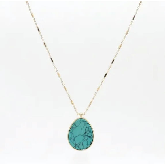 Natural Turquoise Stone Teardrop Pendant Long Necklace for Women