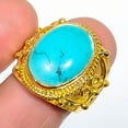 thumbnail image 1 of Natural Turquoise - Tibetan 925 Silver 18k Yellow Gold Plated Ring Size 8.5|Handmade Ring, Gift for her, Blue Ring, Gemstone Silver Jewelry, 1 of 1