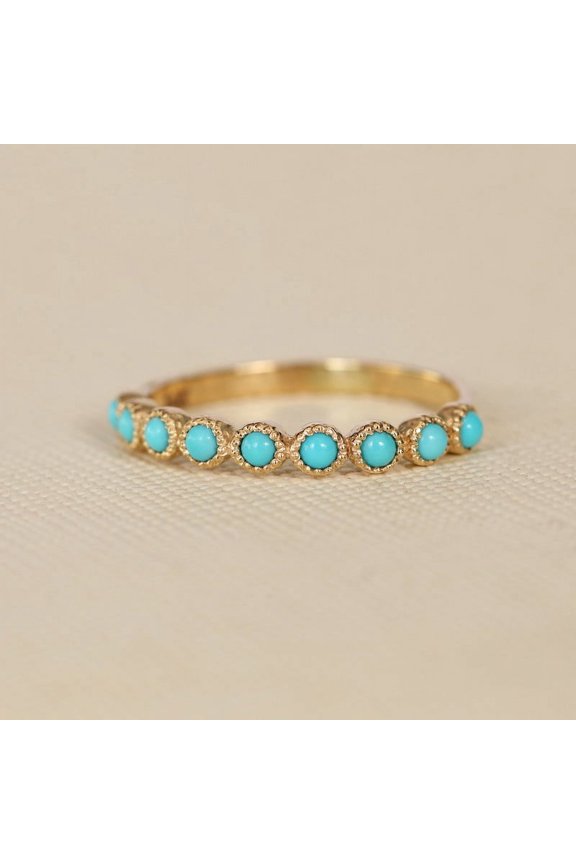 Natural Turquoise Wedding Band, 925 Starling Silver Ring, Half Eternity Ring, Minimalist Jewelry, Cabochon Stackable Band Ring, Delicate Ring, Mother's Day Gift Ring.
