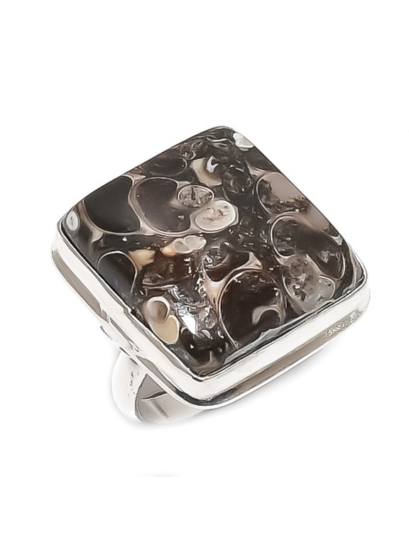 Natural Turritella Fossil 925 Sterling Silver Jewelry Ring Size 7.5
