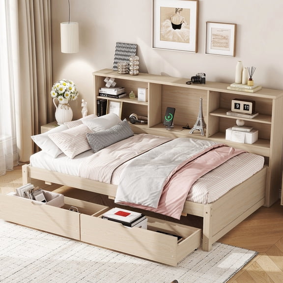 Natural Twin Bed Frame with KD Easy Assembly - Quick Setup for Bedroom