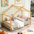 thumbnail image 1 of Natural Twin Size Platform Bed With House Theme. Construction For Bedroom Use In Design. Pine And . Spacious Furniture, 1 of 5