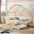 thumbnail image 1 of Natural Twin Size Wooden House Bed With Twin Size Trundle, 1 of 8