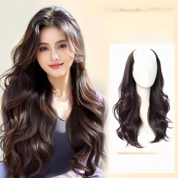 Natural U-Shaped Hair Extensions for Women - Big Waves Invisible One-Piece Half Headband Hair Wigs for Effortless Volume & Style