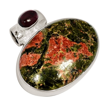 Natural Unakite & Garnet 925 Sterling Silver Pendant Jewelry ALLP-28254