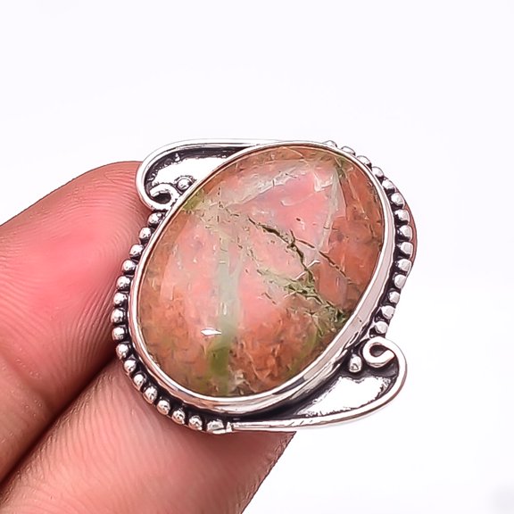 Natural Unakite Gemstone 925 Sterling Silver Handmade Ring S.8 R15