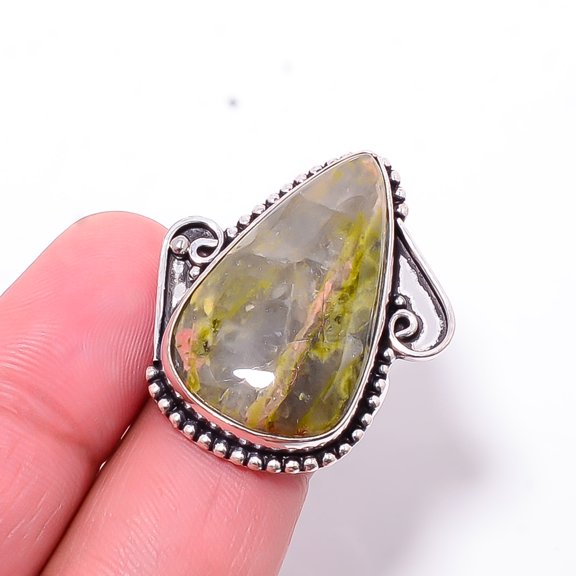 Natural Unakite Gemstone 925 Sterling Silver Handmade Ring S.9 R30