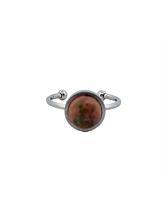 Natural Unakite Stainless Steel Adjustable Ring NUSSAR2