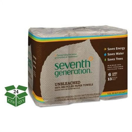 Natural Unbleached 100% Recycled Paper Kitchen Towel Rolls, 2-Ply, 11 x 9, 120/Roll, 24 Rolls/Carton | Bundle of 10 Cartons