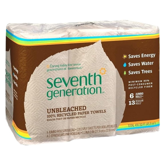 Natural Unbleached 100% Recycled Paper Kitchen Towel Rolls, 2-Ply, 11 x 9, 120/Roll, 24 Rolls/Carton
