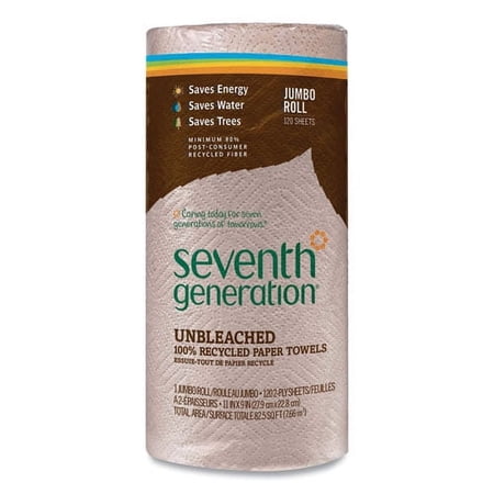 Natural Unbleached 100% Recycled Paper Kitchen Towel Rolls, 2-Ply, Individually Wrapped, 11 x 9, 120/Roll, 30 Rolls/Carton | Bundle of 2 Cartons