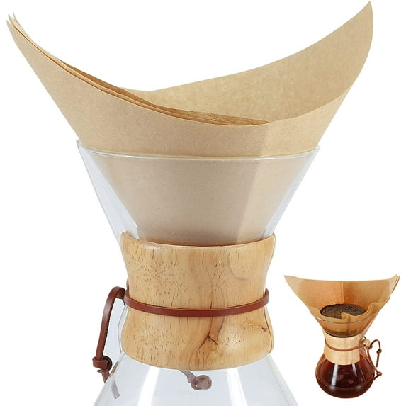 Natural Unbleached Coffee Filters - Premium Wood Pulp Square Pour Over Filter Papers for Pure Taste - Fits Chemex Brewer - 3-10 Cups Capacity - Easy to Use and Dispose -