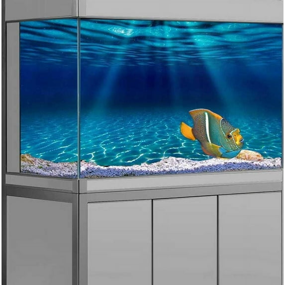 Natural Undersea Aquarium Background, Underwater Ocean Sunlight Fish Tank Background Aquarium Decorations Poster with 8 EVA Double-Sided Tape