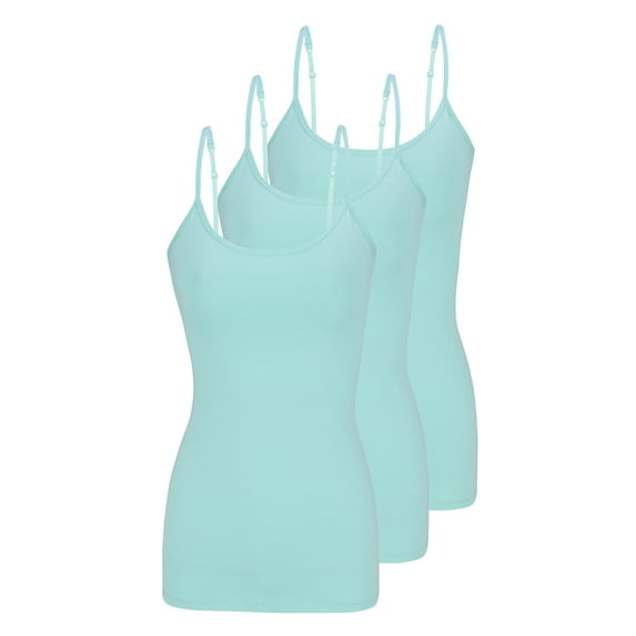 Natural Uniform Women's Camisole Cotton Stretch Slim-Fit Cami Soft and Breathable Undershirt with Adjustable Strap Tank Top Multi Pack of 3 (Aqua) Medium