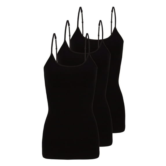 Natural Uniform Women's Camisole Cotton Stretch Slim-Fit Cami Soft and Breathable Undershirt with Adjustable Strap Tank Top Multi Pack of 3 (Black) Large
