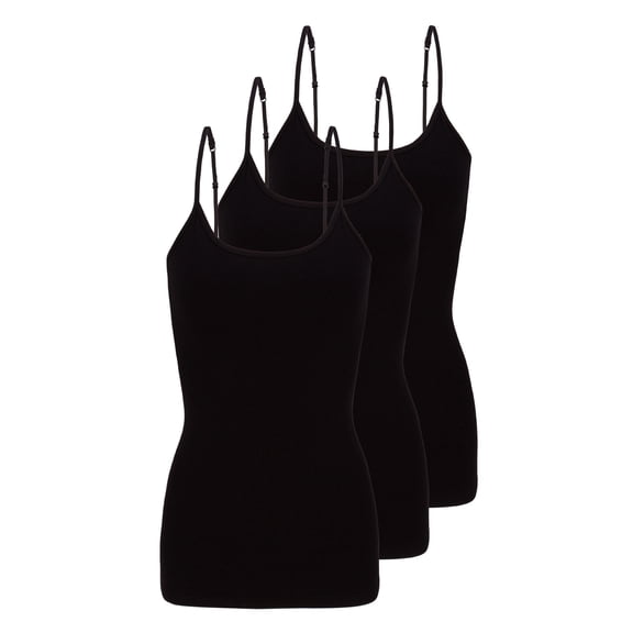 Natural Uniform Women's Camisole Cotton Stretch Slim-Fit Cami Soft and Breathable Undershirt with Adjustable Strap Tank Top Multi Pack of 3 (Black) X-Large