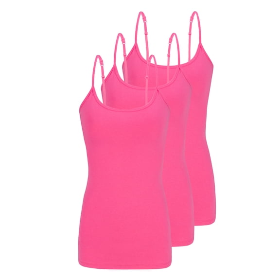 Natural Uniform Women's Camisole Cotton Stretch Slim-Fit Cami Soft and Breathable Undershirt with Adjustable Strap Tank Top Multi Pack of 3 (Neon Pink) Small