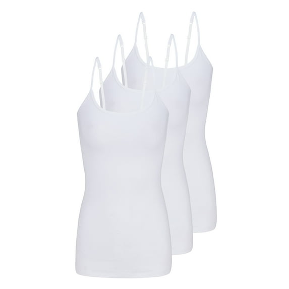Natural Uniform Women's Camisole Cotton Stretch Slim-Fit Cami Soft and Breathable Undershirt with Adjustable Strap Tank Top Multi Pack of 3 (White) 2X-Large