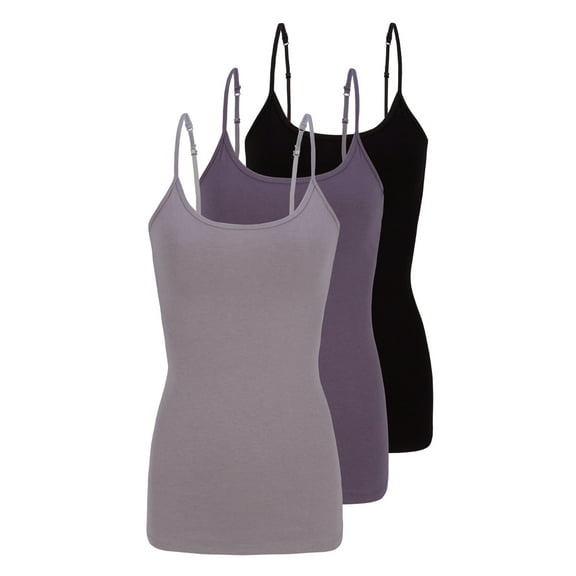 Natural Uniform Women's Camisole Cotton Stretch Slim-Fit Undershirt with Adjustable Strap Tank Top Multi 3 Pack (Grey, Charcoal, Black) Medium