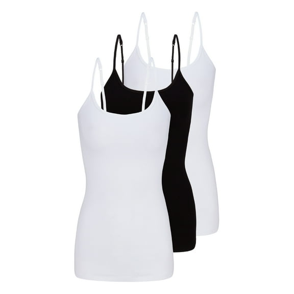 Natural Uniform Women's Camisole Cotton Stretch Slim-Fit Undershirt with Adjustable Strap Tank Top Multi 3 Pack (White, Black, White) X-Large