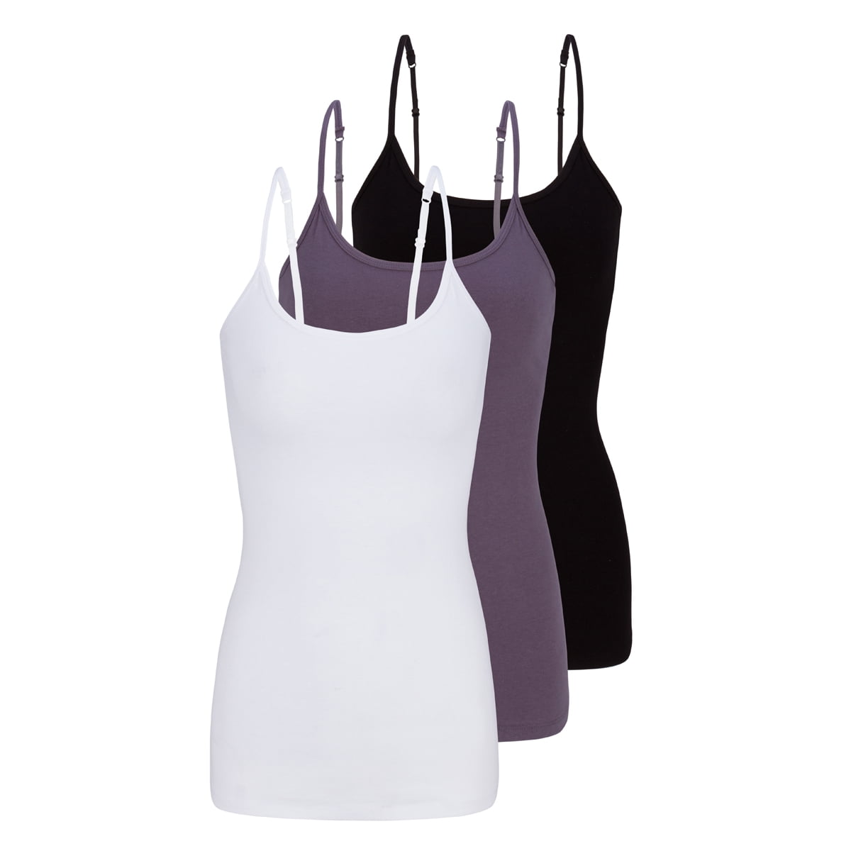 Natural Uniform Women's Camisole Cotton Stretch Slim-Fit Undershirt with  Adjustable Strap Tank Top Multi 3 Pack (White, Black, White) X-Large 