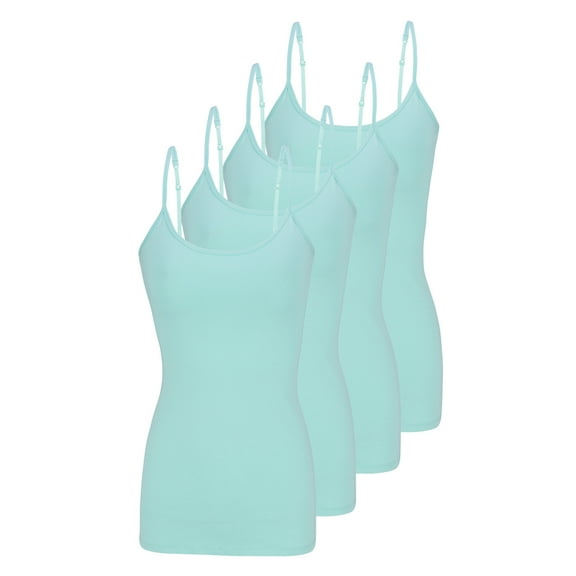 Natural Uniform Women's Camisole Cotton Stretch Undershirt with Adjustable Strap Tank Top 4 Pack (Aqua)