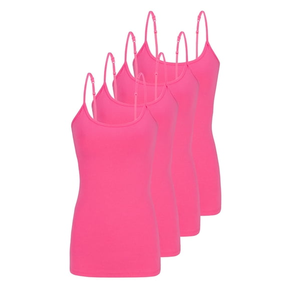 Natural Uniform Women's Camisole Cotton Stretch Undershirt with Adjustable Strap Tank Top 4 Pack (Neon Pink) Large