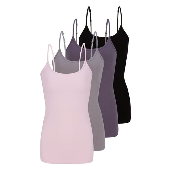 Natural Uniform Women's Camisole Cotton Stretch Undershirt with Adjustable Strap Tank Top 4 Pack (Pink, Grey, Charcoal, Black) Large