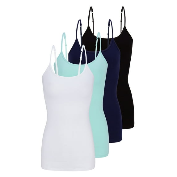 Natural Uniform Women's Camisole Cotton Stretch Undershirt with Adjustable Strap Tank Top 4 Pack (White, Aqua, True Navy Blue, Black) Small