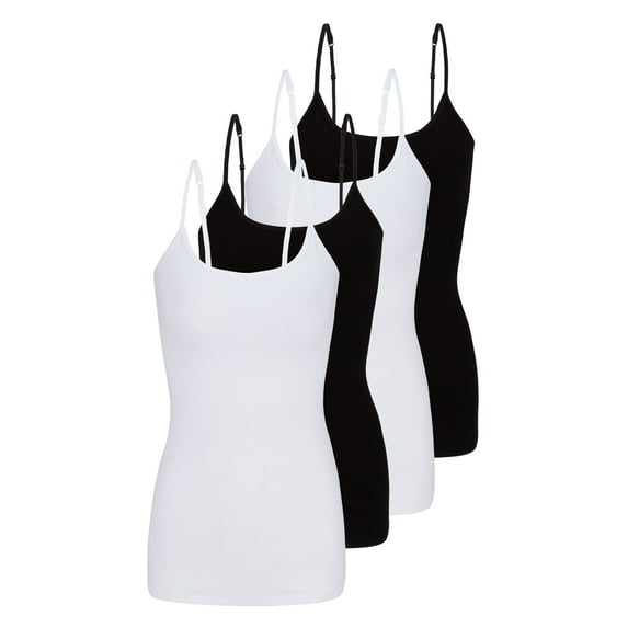 Natural Uniform Women's Camisole Cotton Stretch Undershirt with Adjustable Strap Tank Top 4 Pack (White, Black, White, Black) Medium
