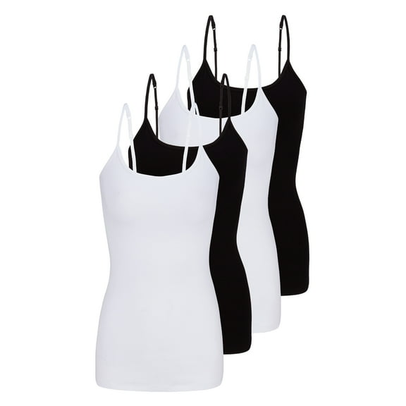 Natural Uniform Women's Camisole Cotton Stretch Undershirt with Adjustable Strap Tank Top 4 Pack (White, Black, White, Black) X-Large