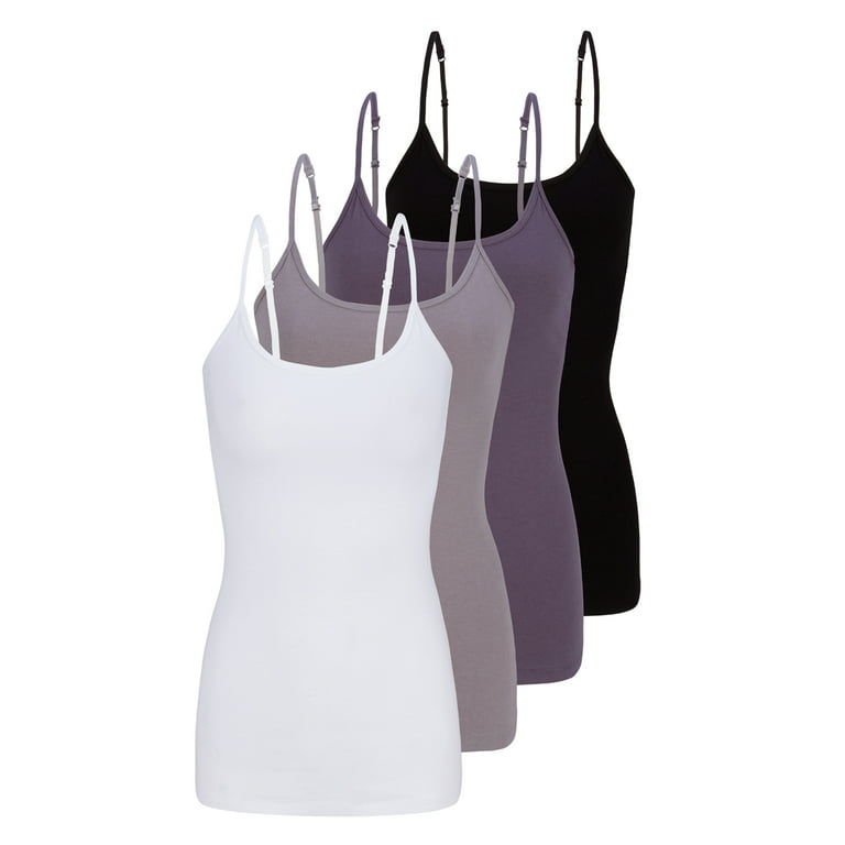 Natural Uniform Women's Camisole Cotton Stretch Undershirt with Adjustable  Strap Tank Top 4 Pack (White, Grey, Charcoal, Black) Medium 