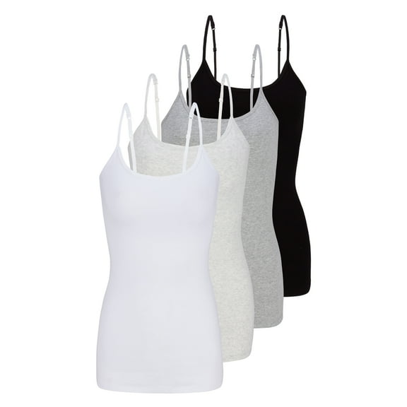 Natural Uniform Women's Camisole Cotton Stretch Undershirt with Adjustable Strap Tank Top 4 Pack (White, Hg, Hc, Black) Medium