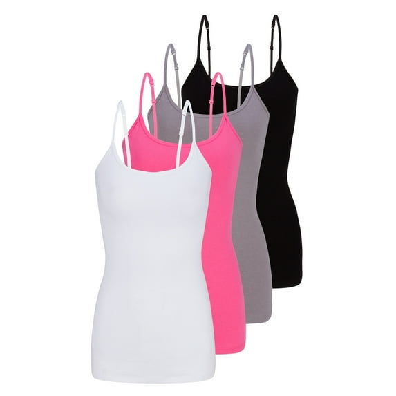 Natural Uniform Women's Camisole Cotton Stretch Undershirt with Adjustable Strap Tank Top 4 Pack (White, Neon pink, Grey, Black) Small