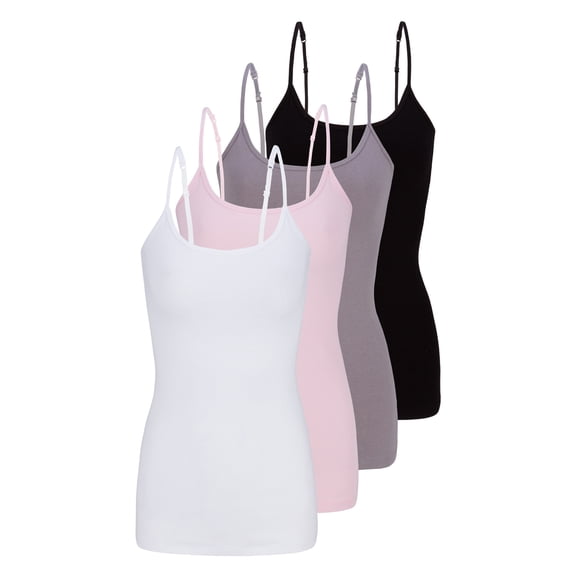 Natural Uniform Women's Camisole Cotton Stretch Undershirt with Adjustable Strap Tank Top 4 Pack (White, Pink, Grey, Black) XX-Large