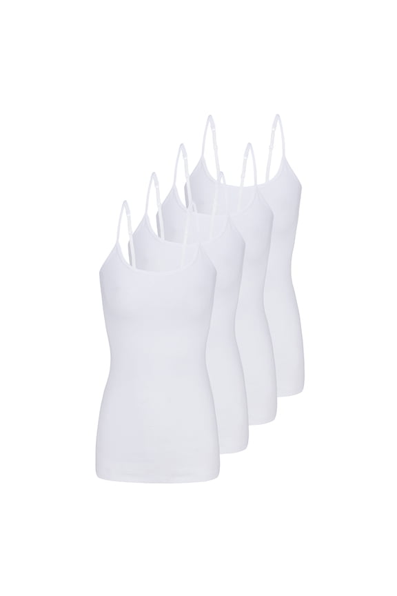 Natural Uniform Women's Camisole Cotton Stretch Undershirt with Adjustable Strap Tank Top 4 Pack (White) X-Large