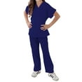 thumbnail image 1 of Natural Uniforms Kid's Unisex V-Neck Scrub Top & Elastic Scrub Pant Set, 1 of 5