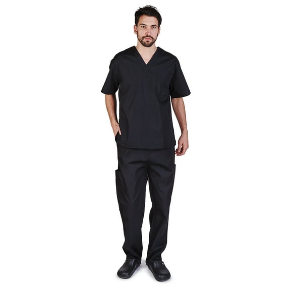 Natural Uniforms Men Scrub Set, Men Medical Uniforms 102 (Black, Large)