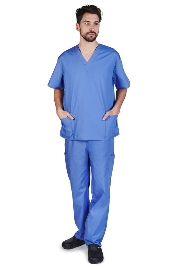 Men Scrub Set, Men Medical Uniforms 102 (Ceil Blue, Large)