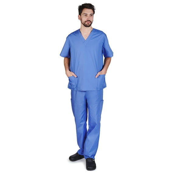 Natural Uniforms Men Scrub Set, Men Medical Uniforms 102 (Ceil Blue, XXX-Large)