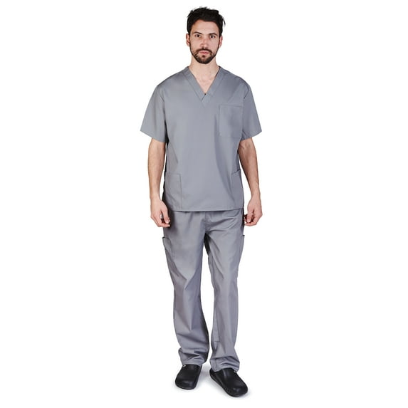 Natural Uniforms Men Scrub Set, Men Medical Uniforms 102 (Grey, Large)