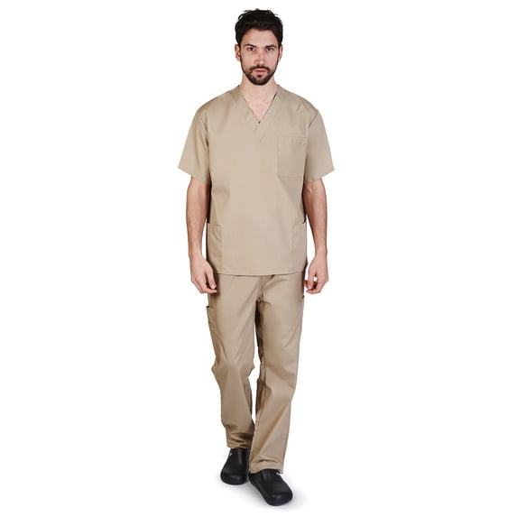 Natural Uniforms Men Scrub Set, Men Medical Uniforms 102 (Khaki, XX-Large)