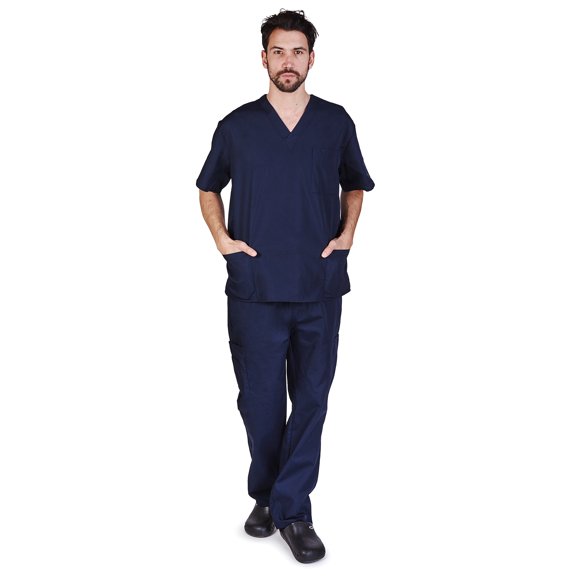 Natural Uniforms Men Scrub Set, Men Medical Uniforms 102 (Navy Blue, X-Large)