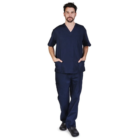 Natural Uniforms Men Scrub Set, Men Medical Uniforms 102 (Navy Blue, XX-Large)